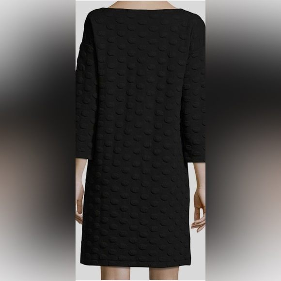 Joan Vass Women's Chic Black 3/4 Sleeve Textured Dot Shift Dress Sz:MP/1P - Picture 2 of 10